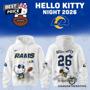 Los Angeles Rams x Hello Kitty Night 2026 Commemorative White 3D Graphic Pullover Hoodie
