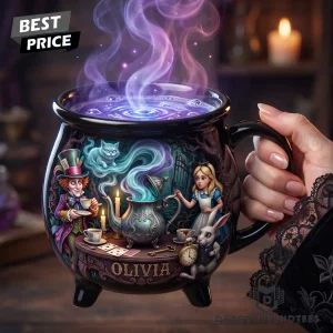 Personalized Alice in Wonderland Mad Hatter Tea Party Whimsical Fantasy Ceramic Cauldron Mug