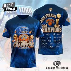 New York Knicks 2026 NBA Champions Gold Trophy Graphic 3D T-Shirt