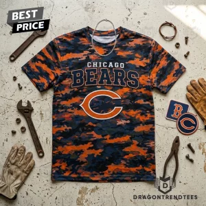 Chicago Bears Premium Orange and Navy Camouflage Graphic T-Shirt