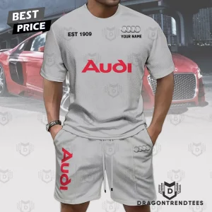 Personalized Audi Sport Red Est 1909 Custom Name Casual Summer 2-Piece T-Shirt and Shorts Set