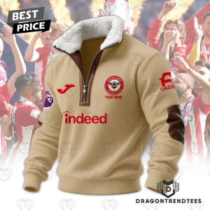 Personalized Brentford FC Red Sherpa Quarter-Zip Pullover with Leather Trim Fleece Collar Sweater
