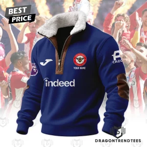 Personalized Brentford FC Red Sherpa Quarter-Zip Pullover with Leather Trim Fleece Collar Sweater