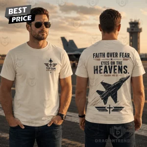Top Gun Christian Faith Over Fear Eyes on the Heavens Isaiah 40:31 Fighter Jet Vintage Graphic T-Shirt
