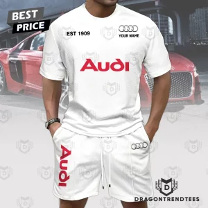 Personalized Audi Sport Red Est 1909 Custom Name Casual Summer 2-Piece T-Shirt and Shorts Set