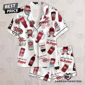 Dr Pepper Just A Girl Who Loves Soda Satin Short Sleeve Button Down Pajama Set