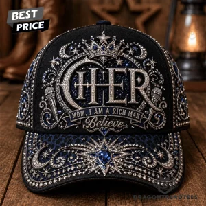 Cher Mom I Am A Rich Man Believe Rhinestone Embellished Luxury Vintage Baseball Cap