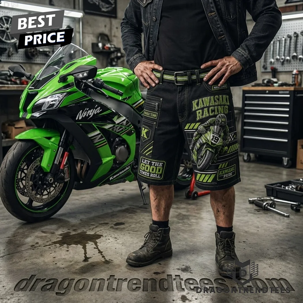 Kawasaki Racing Ninja Spirit Biker Graphic Embroidered Heavy Duty Men’s Casual Shorts Kawasaki Racing Ninja Spirit Biker Graphic Embroidered Heavy Duty Men’s Casual Shorts