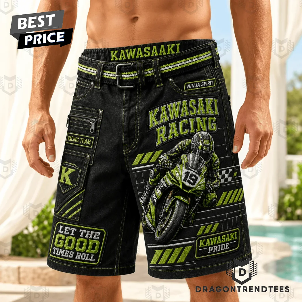 Kawasaki Racing Ninja Spirit Biker Graphic Embroidered Heavy Duty Men’s Casual Shorts Kawasaki Racing Ninja Spirit Biker Graphic Embroidered Heavy Duty Men’s Casual Shorts