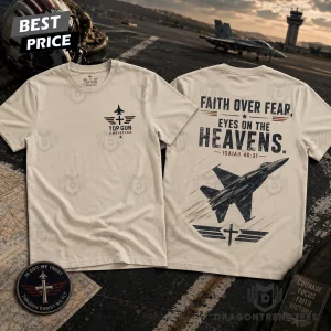 Top Gun Christian Faith Over Fear Eyes on the Heavens Isaiah 40:31 Fighter Jet Vintage Graphic T-Shirt
