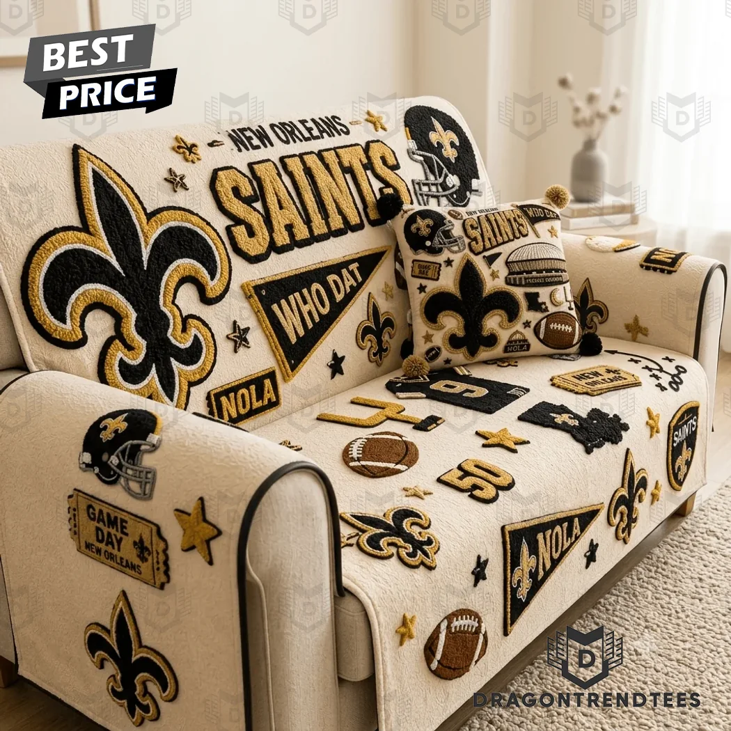 New Orleans Saints Who Dat NFL Premium Tufted 3D Embroidered Luxury Sofa Cover and Pillow Set New Orleans Saints Who Dat NFL Premium Tufted 3D Embroidered Luxury Sofa Cover and Pillow Set