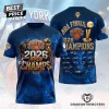 New York Knicks 2026 NBA Champions Gold Trophy Graphic 3D T-Shirt