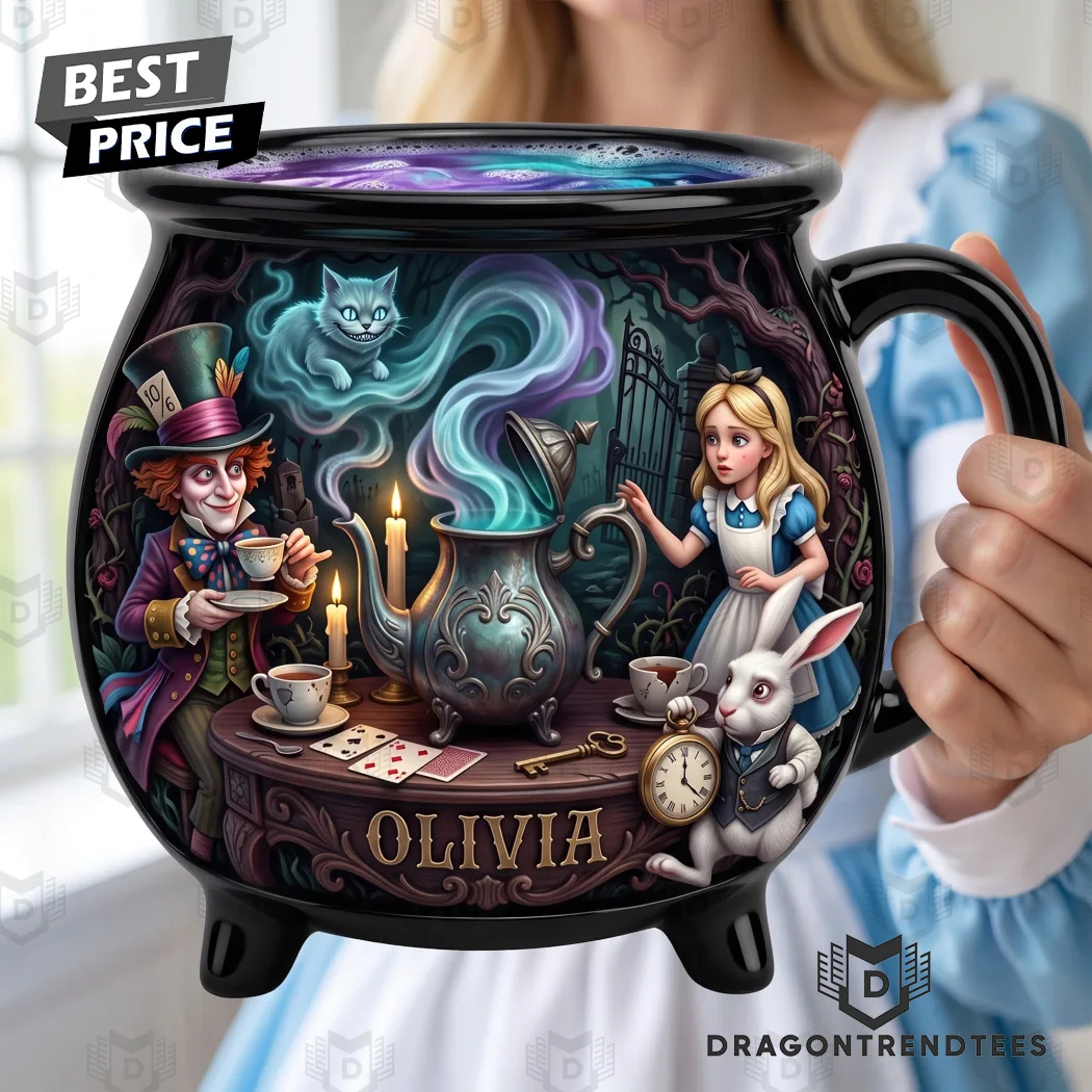 Personalized Alice in Wonderland Mad Hatter Tea Party Whimsical Fantasy Ceramic Cauldron Mug Personalized Alice in Wonderland Mad Hatter Tea Party Whimsical Fantasy Ceramic Cauldron Mug