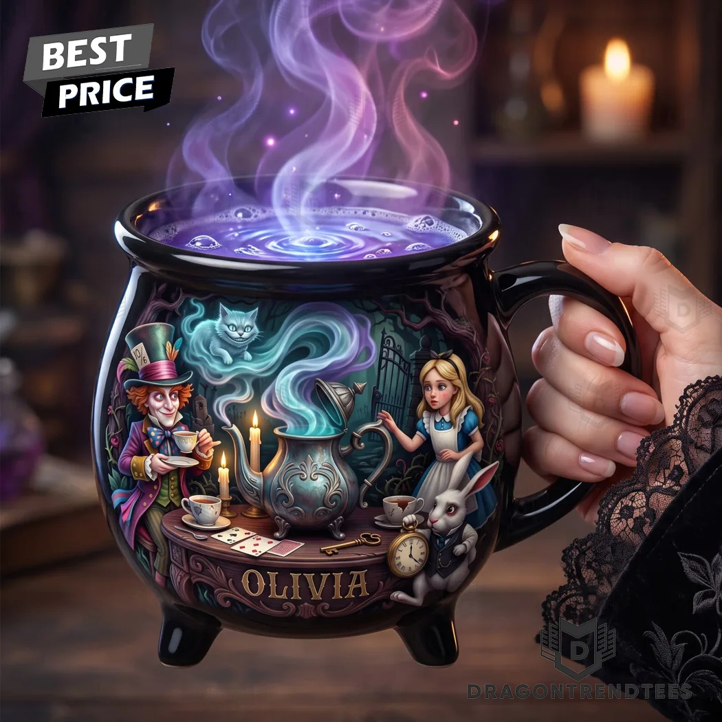 Personalized Alice in Wonderland Mad Hatter Tea Party Whimsical Fantasy Ceramic Cauldron Mug Personalized Alice in Wonderland Mad Hatter Tea Party Whimsical Fantasy Ceramic Cauldron Mug
