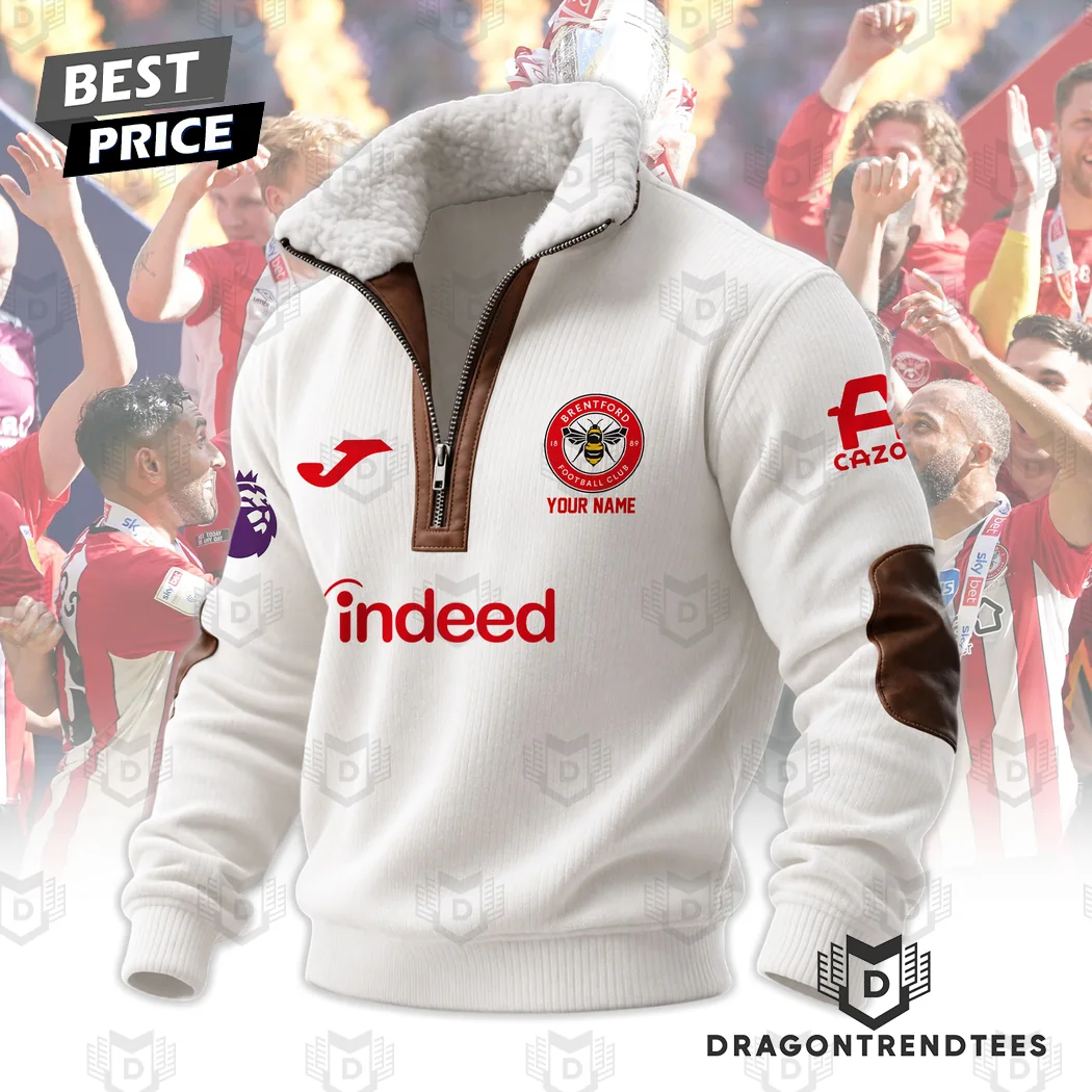 Personalized Brentford FC Red Sherpa Quarter-Zip Pullover with Leather Trim Fleece Collar Sweater Personalized Brentford FC Red Sherpa Quarter-Zip Pullover with Leather Trim Fleece Collar Sweater