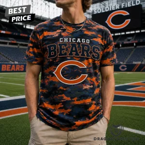 Chicago Bears Premium Orange and Navy Camouflage Graphic T-Shirt