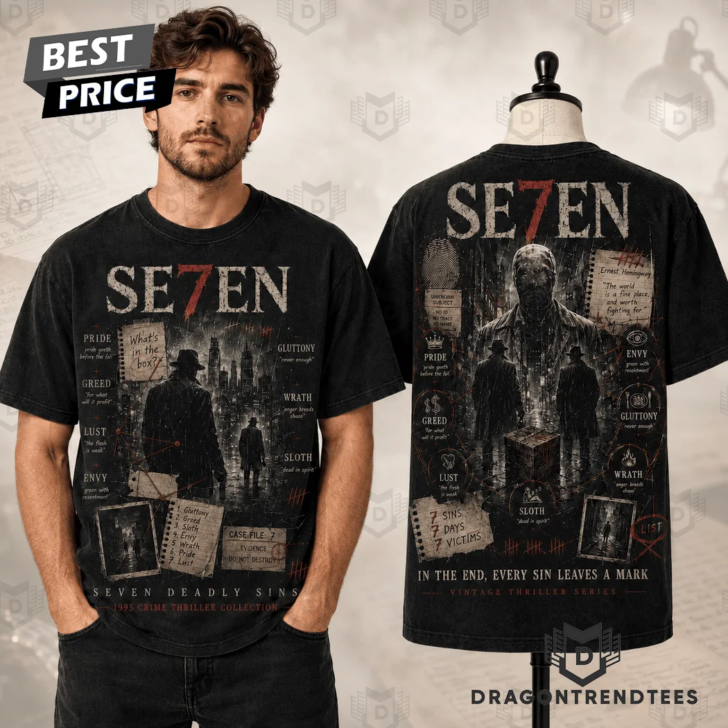 Se7en 1995 Movie Seven Deadly Sins Vintage Washed Graphic T-Shirt Se7en 1995 Movie Seven Deadly Sins Vintage Washed Graphic T-Shirt