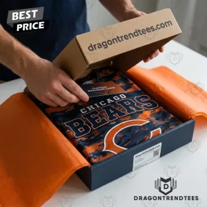 Chicago Bears Premium Orange and Navy Camouflage Graphic T-Shirt