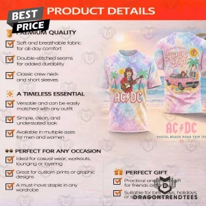 AC/DC Angus Young Retro Pastel Tie-Dye Beach Road Trip Graphic T-Shirt