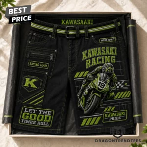 Kawasaki Racing Ninja Spirit Biker Graphic Embroidered Heavy Duty Men's Casual Shorts