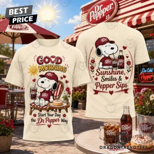 Dr Pepper Snoopy Good Morning Sunshine Smiles Vintage Cream Retro Cartoon Graphic T-Shirt