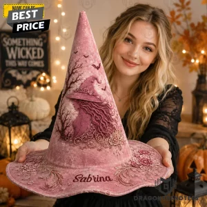Personalized Pink Floral Elegant Custom Name Halloween Witch Hat