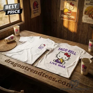 Hello Kitty x Taco Bell Live Mas Cute Cartoon Graphic White Short Sleeve T-Shirt