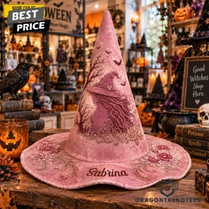 Personalized Pink Floral Elegant Custom Name Halloween Witch Hat