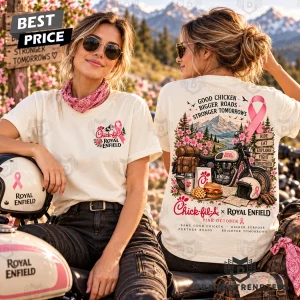 Chick-fil-A x Royal Enfield Pink October Breast Cancer Awareness Mountain Motorcycle Graphic T-Shirt