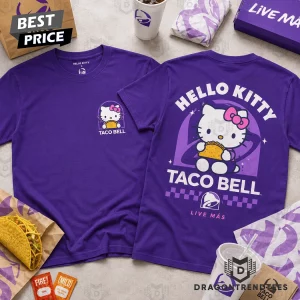 Hello Kitty x Taco Bell Live Mas Cute Cartoon Graphic White Short Sleeve T-Shirt