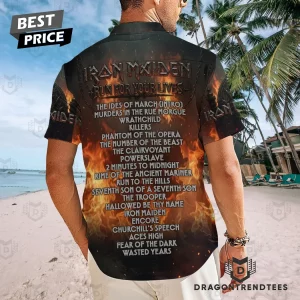Iron Maiden Run For Your Lives 2026 World Tour Eddie Skull Fire Graphic Short Sleeve Button-Down Hawaiian Shirt