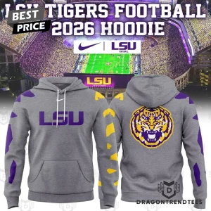 LSU Tigers Football 2026 Special Edition Grey Tiger Head Graphic Pullover Hoodie
