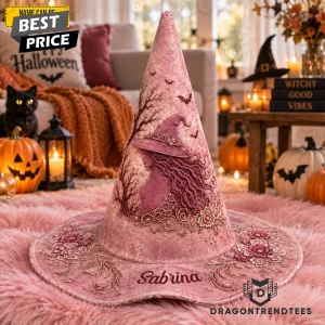 Personalized Pink Floral Elegant Custom Name Halloween Witch Hat