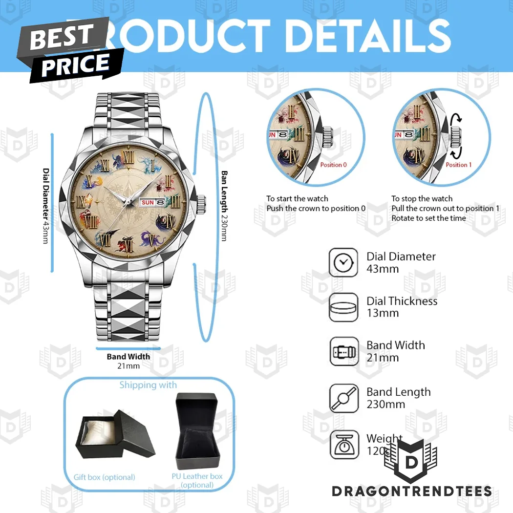 Final Fantasy Luxury Two-Tone Alloy Roman Numeral Day-Date Quartz Watch Final Fantasy Luxury Two-Tone Alloy Roman Numeral Day-Date Quartz Watch