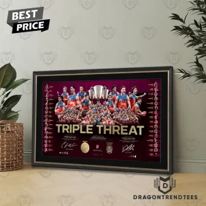 Brisbane Lions Triple Threat AFL Premiers Commemorative Sports Memorabilia Framed Canvas Wall Art