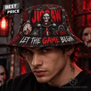 Saw Movie Jigsaw Billy the Puppet Let The Game Begin Gothic Horror Graphic Bucket Hat