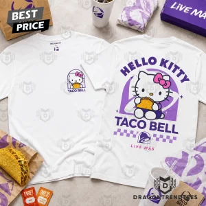 Hello Kitty x Taco Bell Live Mas Cute Cartoon Graphic White Short Sleeve T-Shirt