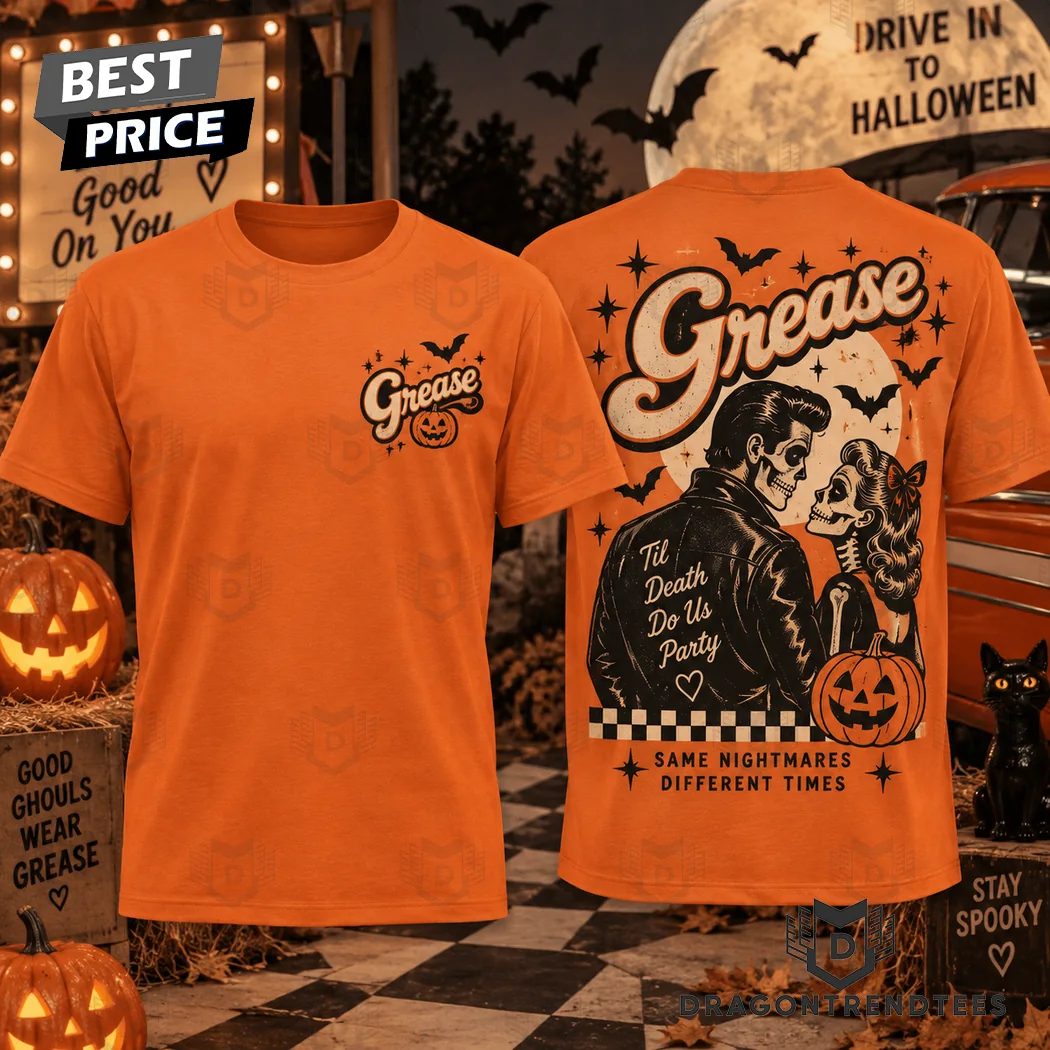 Vintage Grease Movie Skeleton Couple Til Death Do Us Party Halloween Graphic T-Shirt Vintage Grease Movie Skeleton Couple Til Death Do Us Party Halloween Graphic T-Shirt