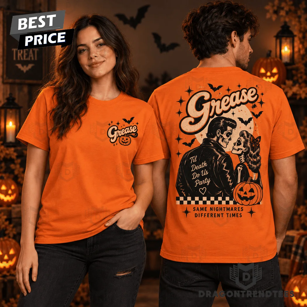 Vintage Grease Movie Skeleton Couple Til Death Do Us Party Halloween Graphic T-Shirt Vintage Grease Movie Skeleton Couple Til Death Do Us Party Halloween Graphic T-Shirt