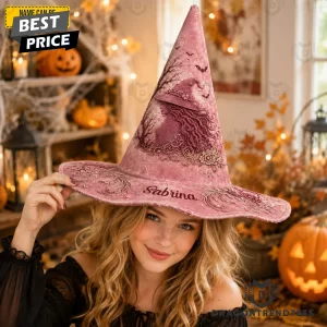Personalized Pink Floral Elegant Custom Name Halloween Witch Hat
