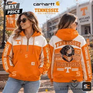 Tennessee Volunteers Carhartt Smokey Mascot Rocky Top Neyland Stadium Orange White Quarter Zip Hoodie