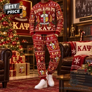 Kappa Alpha Psi Fraternity Crest Ugly Christmas Holiday Sweater and Jogger Pants Set