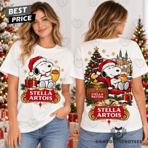 Stella Artois Beer Snoopy Santa Christmas Festive Holiday Graphic T-Shirt