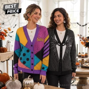 Sally Patchwork Halloween Cosplay Knit Button Down Long Sleeve V-Neck Cardigan Sweater