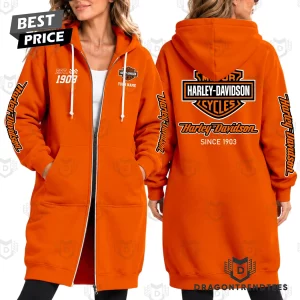 Harley Davidson Cycles Est 1903 Vintage Biker Graphic Full Zip Warm Winter Women's Long Hoodie Jacket