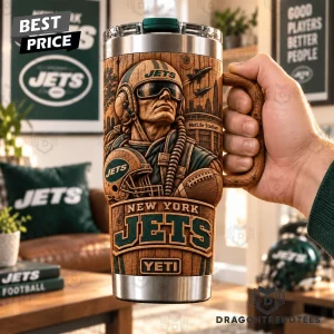 New York Jets NFL Football 3D Woodgrain Relief Carved MetLife Stadium 40oz Stainless Steel Tumbler with Handle