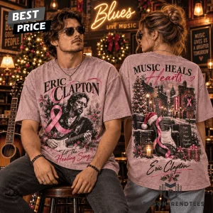 Eric Clapton Music Heals Hearts Pink Ribbon Breast Cancer Awareness Christmas Blues T-Shirt