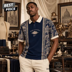 Knights of Columbus KofC Premium Vintage Cathedral Print Navy Blue Polo Shirt