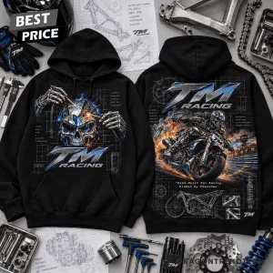 TM Racing Hand Built Cyber Skull Biker Racing Graphic T-Shirt