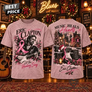 Eric Clapton Music Heals Hearts Pink Ribbon Breast Cancer Awareness Christmas Blues T-Shirt